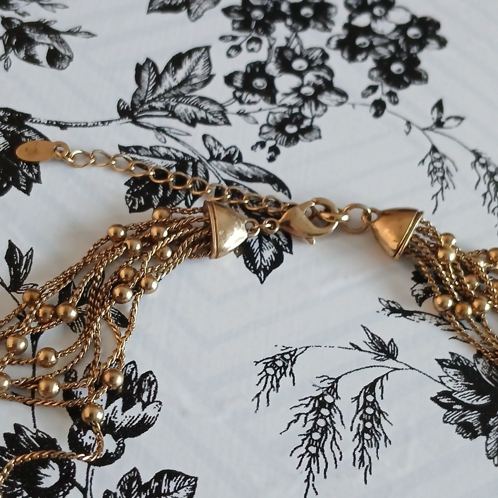 MONET Vintage Feminine Elegant Goldtone Mini Bead Multi-Strand Choker Necklace - Picture 5 of 10